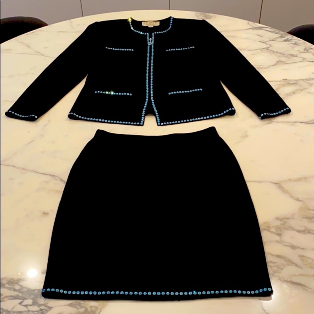 Black St John suit embellished rhinestones sparkle